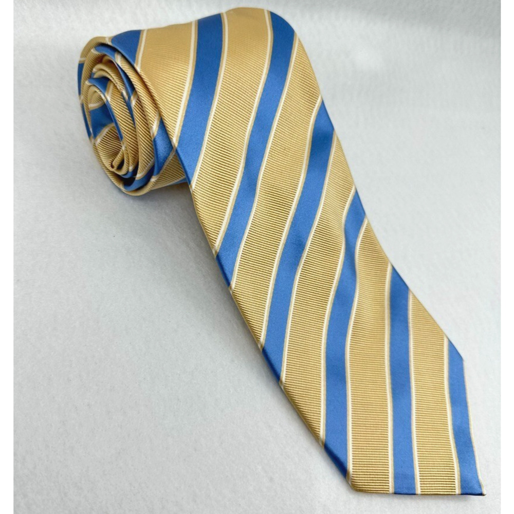 Stefano Ricci 100% Silk Necktie Made in Italy Luxury Designer Gold Blue Tie